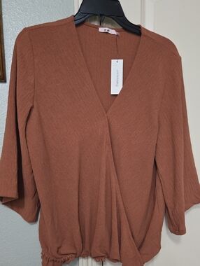 Francesca's Collections Rust Brown Wrap-Front Blouse